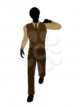 Royalty Free Clipart Image of a Silhouetted Man in a Tie and Vest