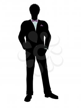 African american man dressed in a tuxedo silhouette illustration on a white background