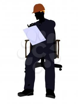 Royalty Free Clipart Image of a Man in a Hardhat on a Chair
