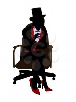 Royalty Free Clipart Image of a Woman Wearing a Top Hat Sitting in a Chair