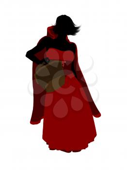 Royalty Free Clipart Image of a Girl Wearing a Cape and Carrying a Basket