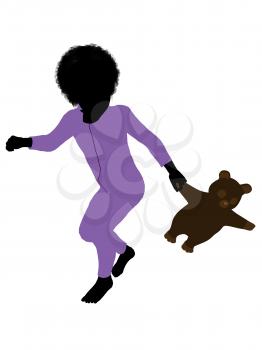 Royalty Free Clipart Image of a Little Boy With a Teddy Bear