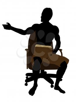 Royalty Free Clipart Image of a Boy in Trunks Sitting on a Chair