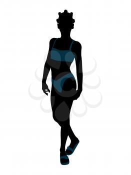 Royalty Free Clipart Image of a Girl in a Blue Bikini