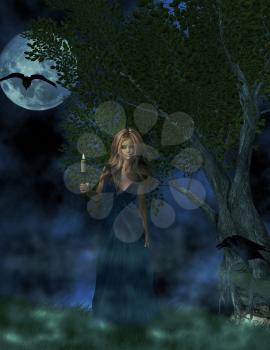 Royalty Free Clipart Image of a Blonde Woman at Night
