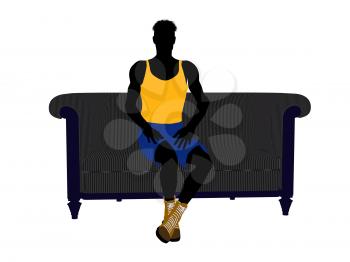 Royalty Free Clipart Image of a Basketball Player Sitting on a Couch