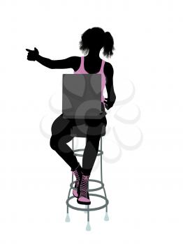 Royalty Free Clipart Image of a Girl on a  Stool With a Computer