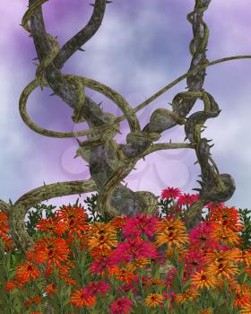 Royalty Free Clipart Image of a Large Vine in a Garden