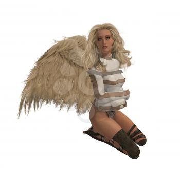 Royalty Free Clipart Image of an Angel in a Straight Jacket
