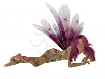 Pink fairy laying down with arms folded