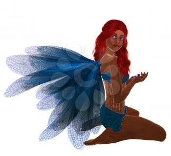 Royalty Free Clipart Image of a Kneeling Fairy