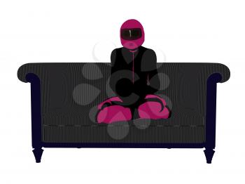 Royalty Free Clipart Image of a Female Motorcyclist on a Couch