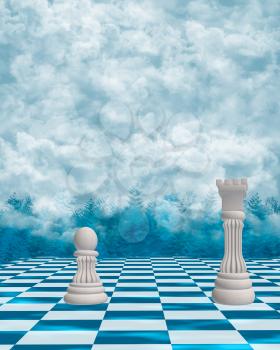 Royalty Free Clipart Image of Chess in the Clouds
