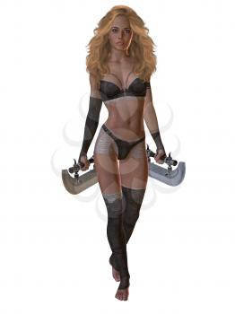 Royalty Free Clipart Image of a Woman Warrior With Tumi Blades