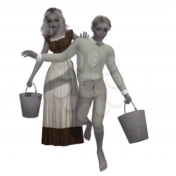 Royalty Free Clipart Image of a Boy and Girl With Pails