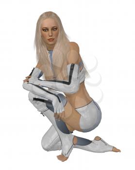 Sci fi woman kneeling down