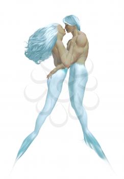 Royalty Free Clipart Image of a Mermaid and Merman