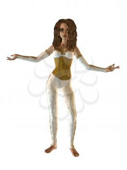 Royalty Free Clipart Image of a Girl With Big Eyes and Brown Hair