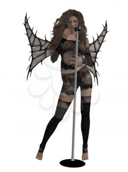 Royalty Free Clipart Image of a Fairy at a Microphone