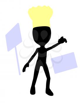 Royalty Free Clipart Image of a Silhouette Chef With a Sign