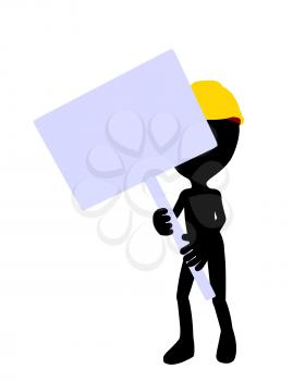 Royalty Free Clipart Image of a Worker Holding a Sign