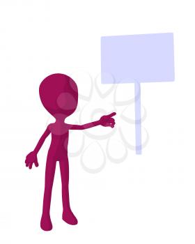 Royalty Free Clipart Image of a Pink Man With a Sign
