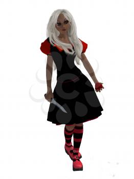 Royalty Free Clipart Image of a Girl With a Dagger and Apple