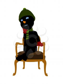 Royalty Free Clipart Image of a Snowman on a Chair