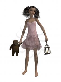 Royalty Free Clipart Image of a Little Girl Holding a Teddy Bear