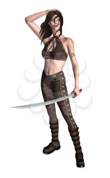 Royalty Free Clipart Image of a Woman With a Sword