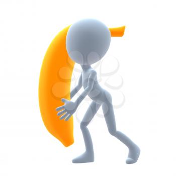 Royalty Free Clipart Image of a 3D Guy With a Banana