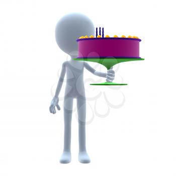 Royalty Free Clipart Image of a Man and a Birthday Cake