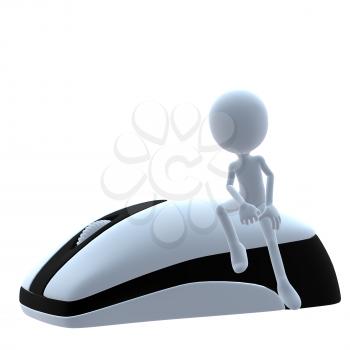 Royalty Free Clipart Image of a 3D Guy With a Computer Mouse