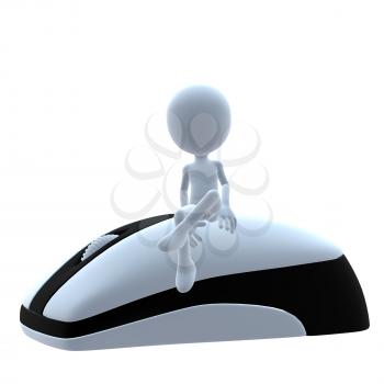 Royalty Free Clipart Image of a 3D Guy With a Computer Mouse