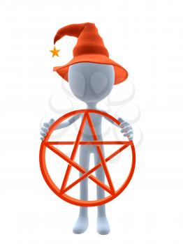 Royalty Free Clipart Image of a 3D Witch With a Pentagram