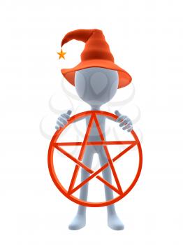 Royalty Free Clipart Image of a 3D Witch With a Pentagram