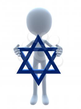 Royalty Free Clipart Image of a 3D Man Holding the Star of David