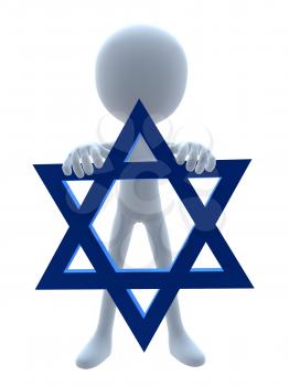 Royalty Free Clipart Image of a 3D Man Holding the Star of David