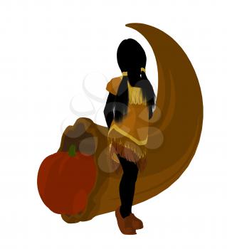 Royalty Free Clipart Image of a Native Girl With a Horn of Plenty