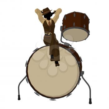 Royalty Free Clipart Image of a Woman With a Big Drum