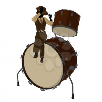 Royalty Free Clipart Image of a Woman With a Big Drum