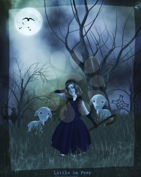 Royalty Free Clipart Image of a Shepherdess at Night