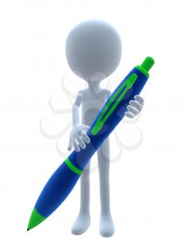 Royalty Free Clipart Image of a 3D Guy With a Pen