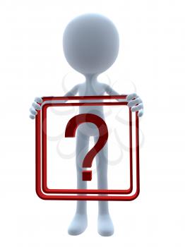 Royalty Free Clipart Image of a 3D Guy Holding a Question Mark Sign