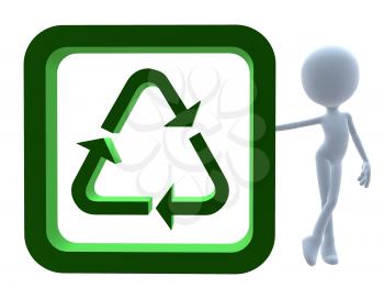 Royalty Free Clipart Image of a 3D Man With a Recycle Symbol