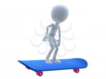 Royalty Free Clipart Image of a 3D Guy on a Skateboard