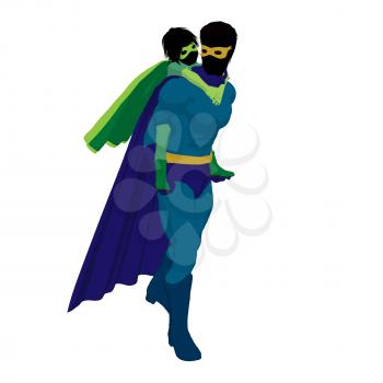 Royalty Free Clipart Image of a Superhero Father and Child