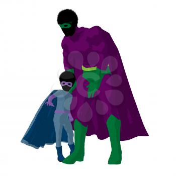 Royalty Free Clipart Image of a Superhero Father and Son
