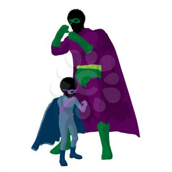 Royalty Free Clipart Image of a Superhero Father and Son