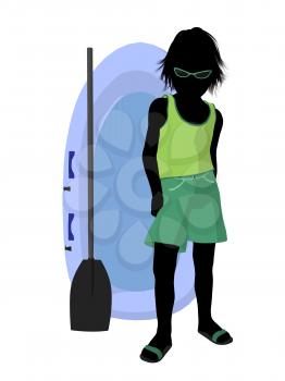 Royalty Free Clipart Image of a Boy and a Boat and Paddle